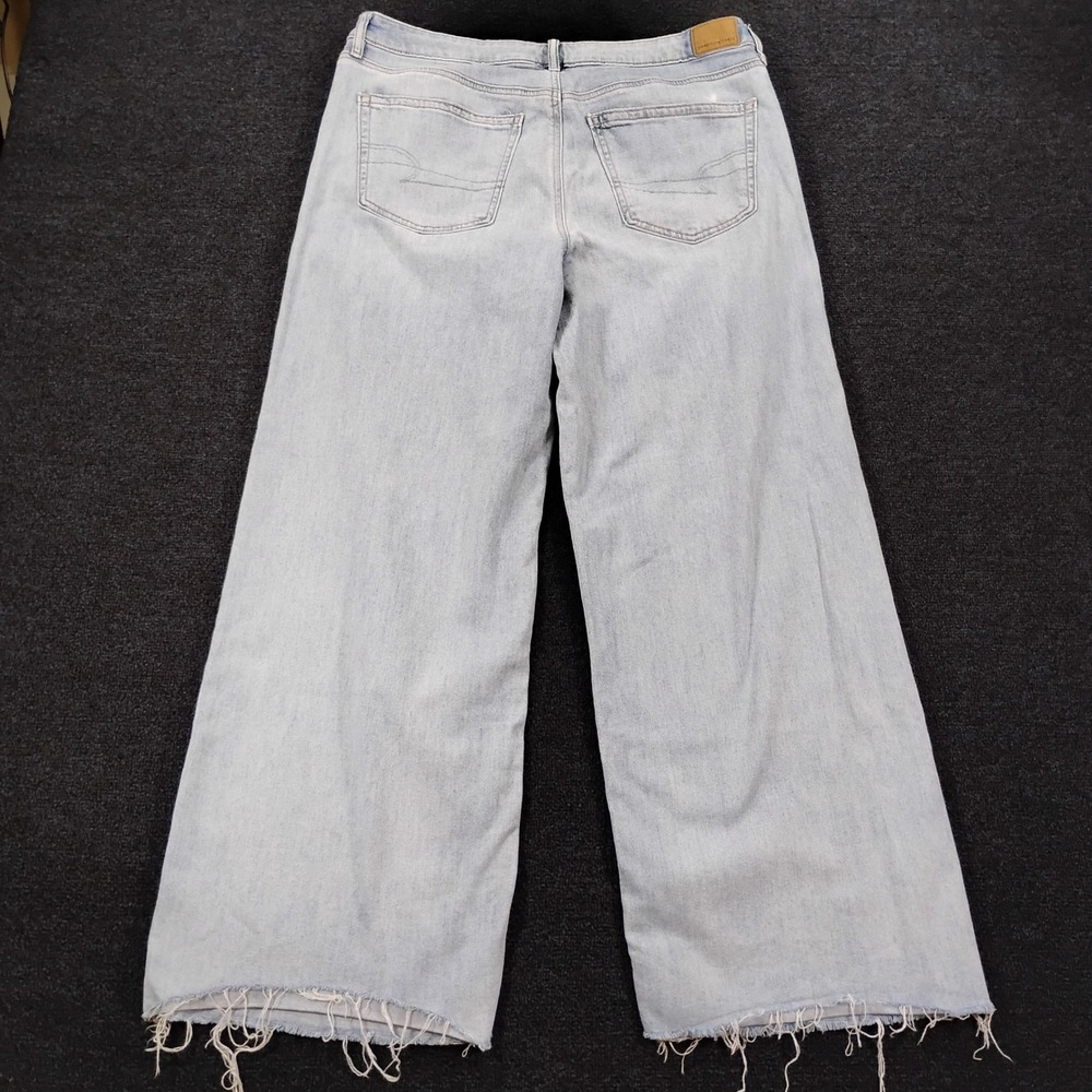 American Eagle Jeans Womens 12 Low-Rise Baggy Wide Leg Frayed Hem Stretch - Picture 2 of 10